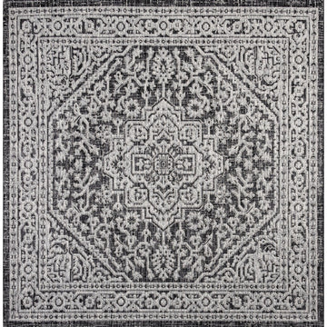 Sinjuri Medallion Textured Weave Indoor/outdoor Square Rug